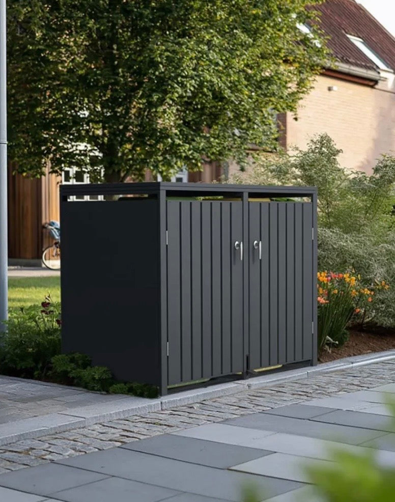 Anthracite Steel Wheelie Bin Store – Double