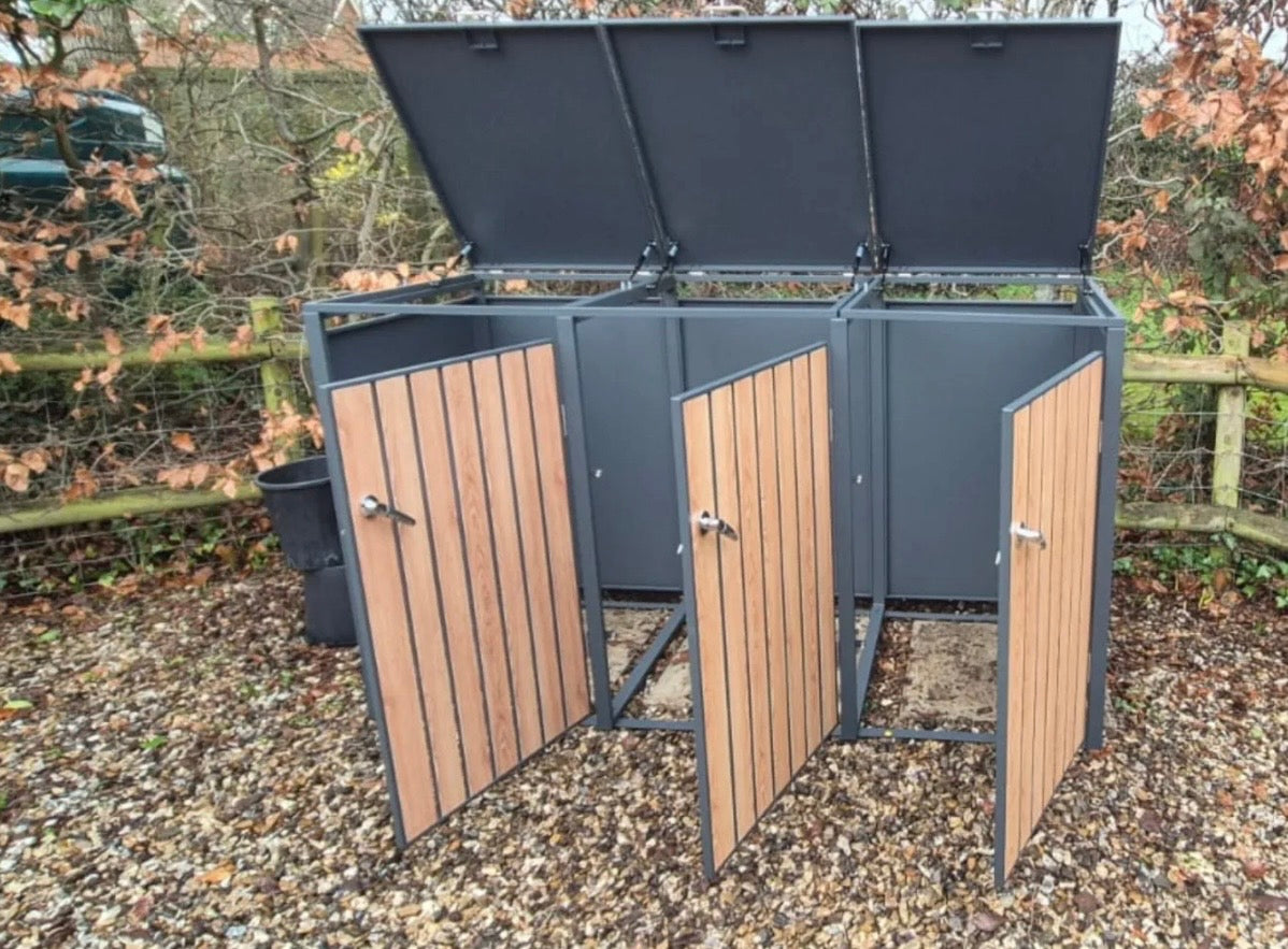 Teak Effect Triple Wheelie Bin Store – No Planter