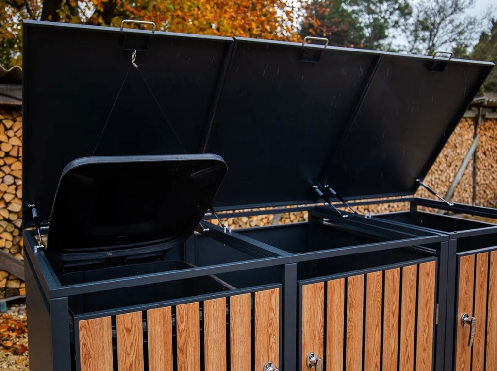 Teak Effect Triple Wheelie Bin Store – No Planter