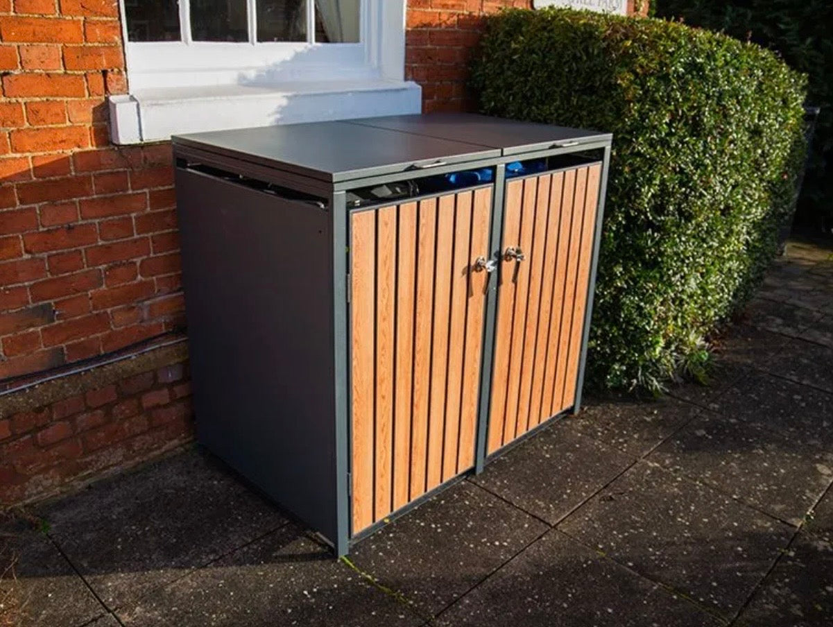 Teak Effect Wheelie Bin Store – Double