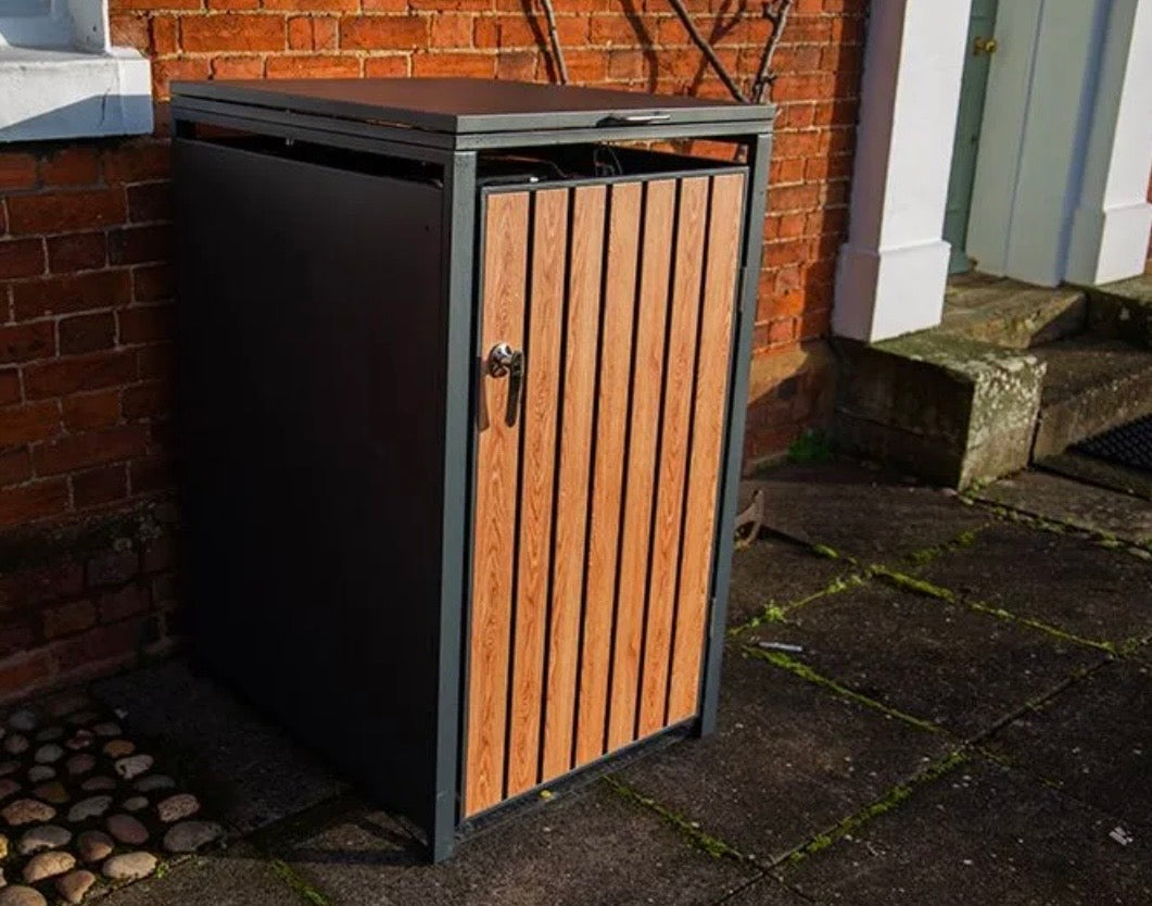 Teak Effect Wheelie Bin Store – Single