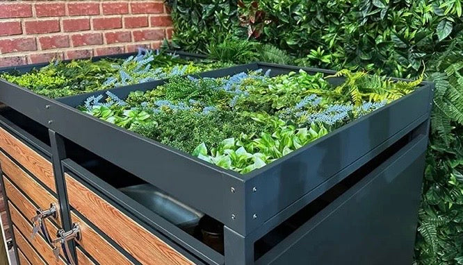 Teak Effect Planter Top Wheelie Bin Store – Double
