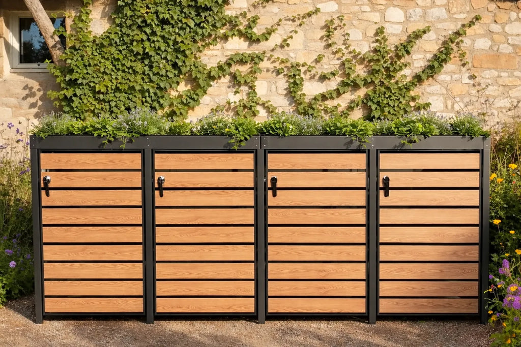 Teak Effect Planter Top Wheelie Bin Store – Quad