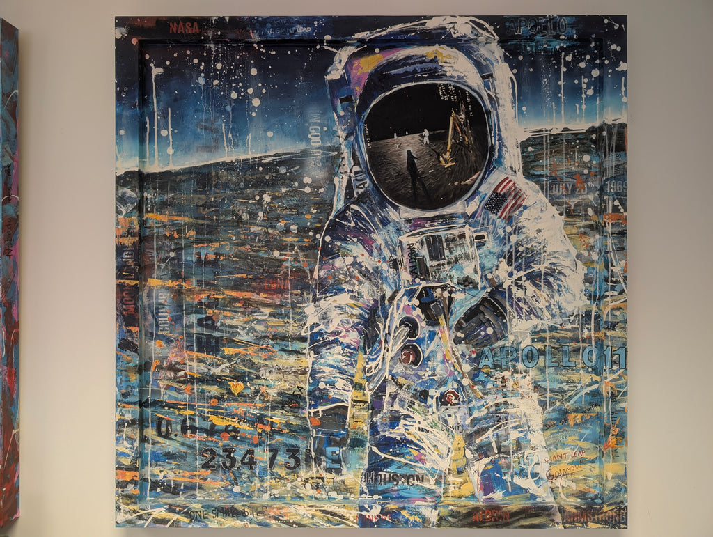 Apollo 11 – full framed painting by Ben Goymour showing astronaut on lunar surface